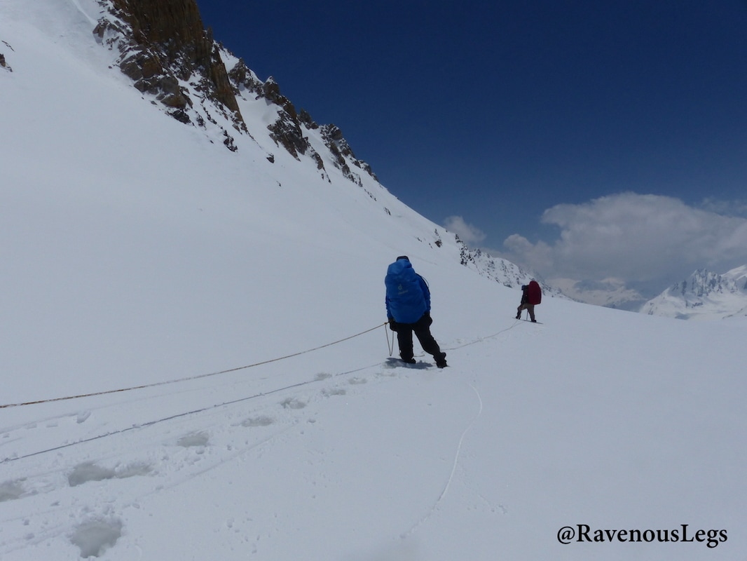 Trekking on Khatling glacier after Auden's Col