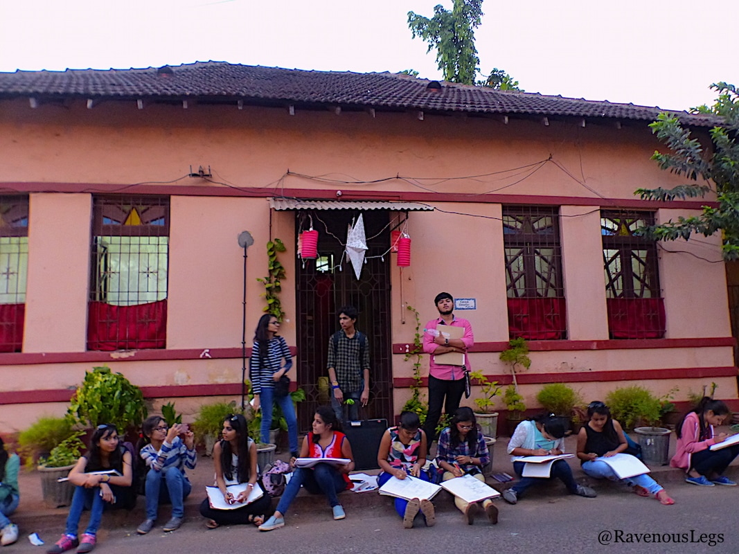 Architecture students on the streets in Fontainhas, Goa