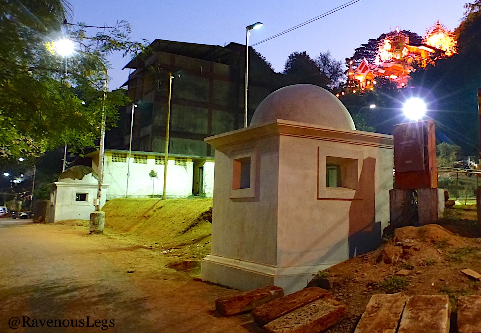 Maruti temple, tombs and tunnel with cross in Fontainhas, Goa
