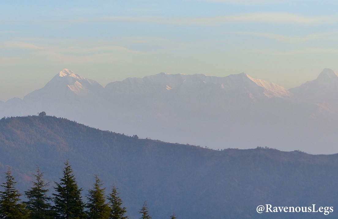Himalayan view from The White Peaks, a boutique homestay in Gagar near Ramgarh, Kumaon, Uttarakhand
