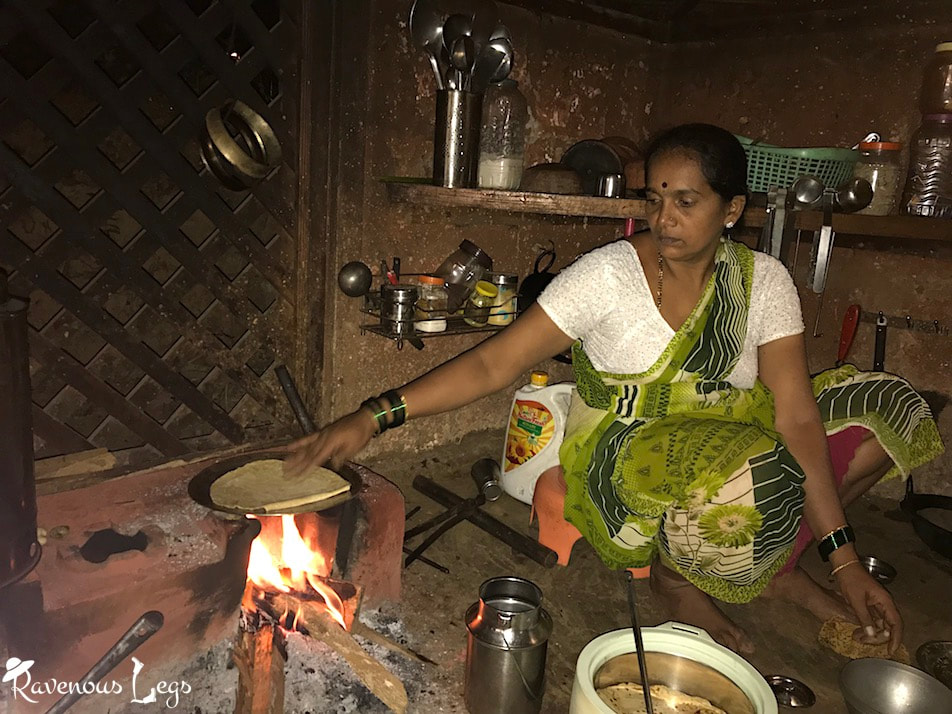Traditional mud-stove (chool) in konkani kitchen at Maachli farmstay