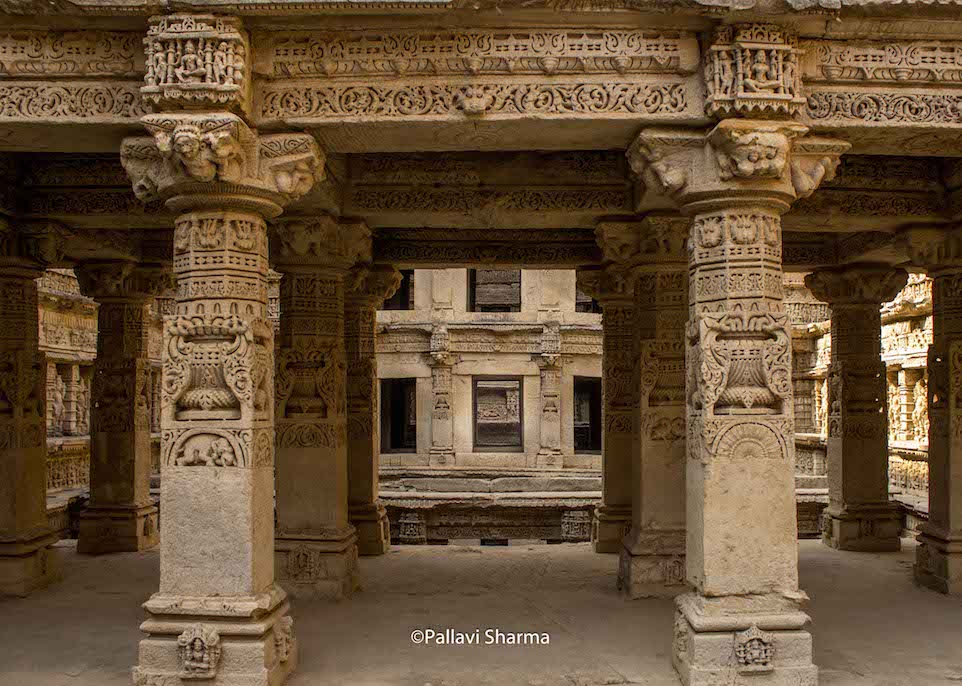 Intricate carving of Kichak, Vishnu avatars and auspicious things of pooja in the pillars