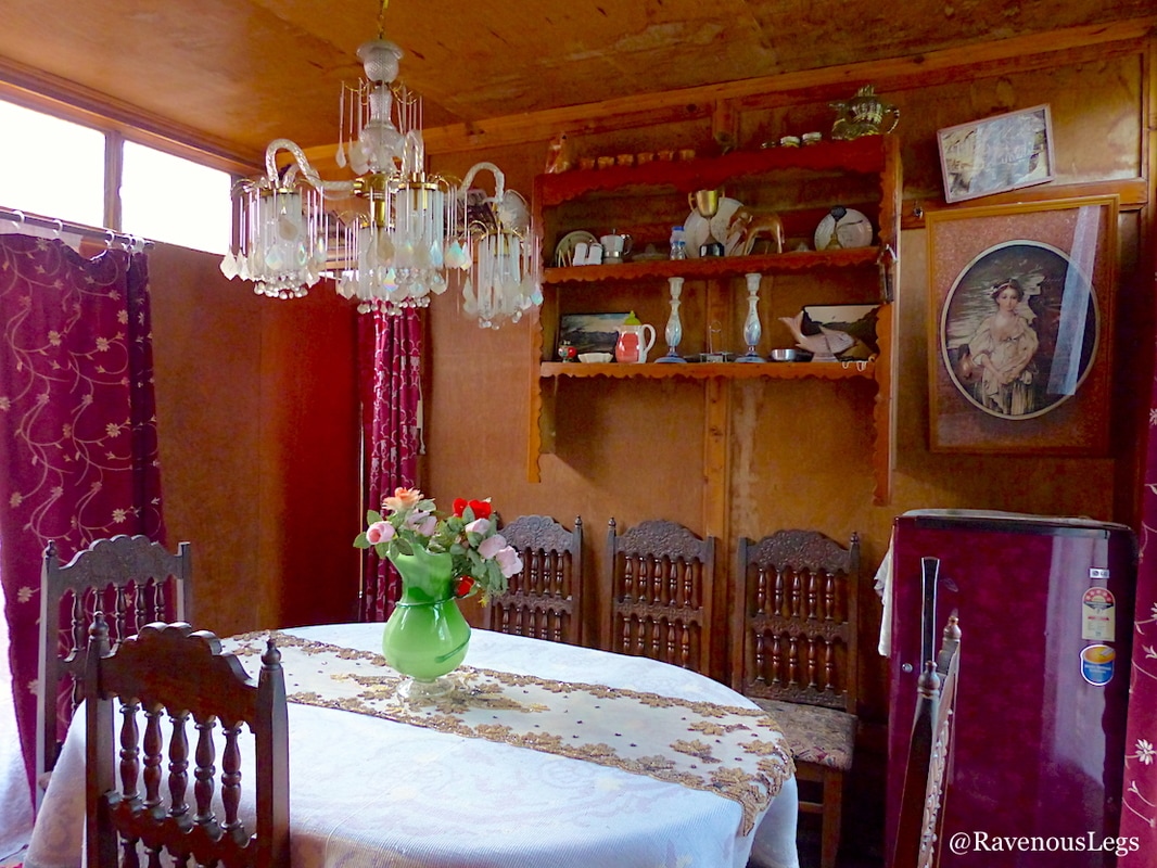 Dining room in houseboat on dal lake, kashmir