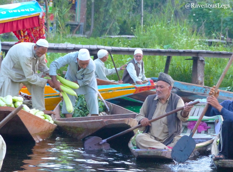 Barter of vegetables at floating market on Dal Lake, Kashmir