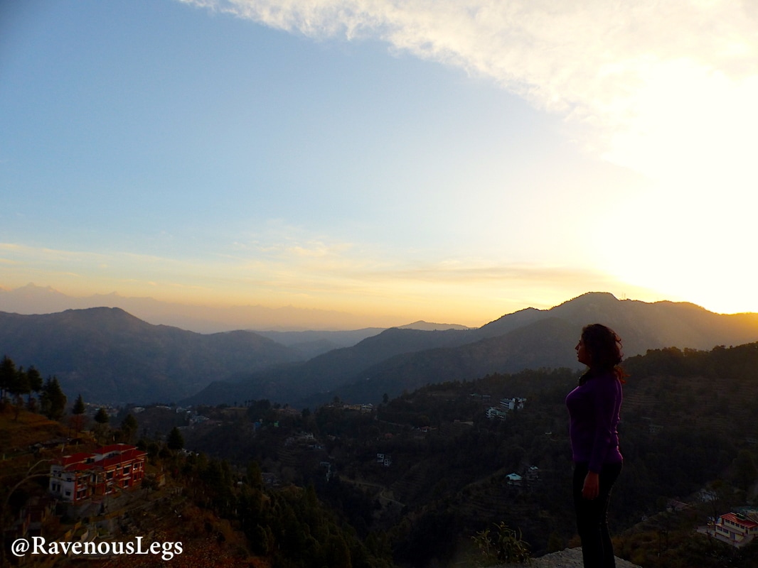 Himalayan view at sunrise from The White Peaks, a boutique homestay in Gagar near Ramgarh, Kumaon, Uttarakhand